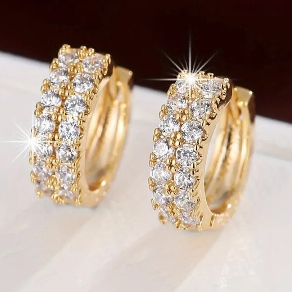 Tiny Double Row Design Hoop Earrings Copper 18k Gold Plated
